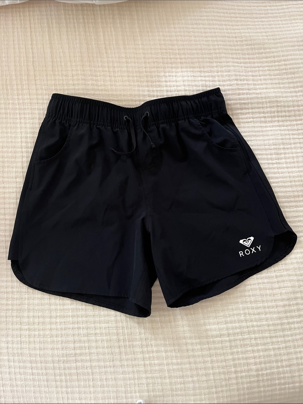 Roxy Black Lightweight Athletic Shorts with Drawstring